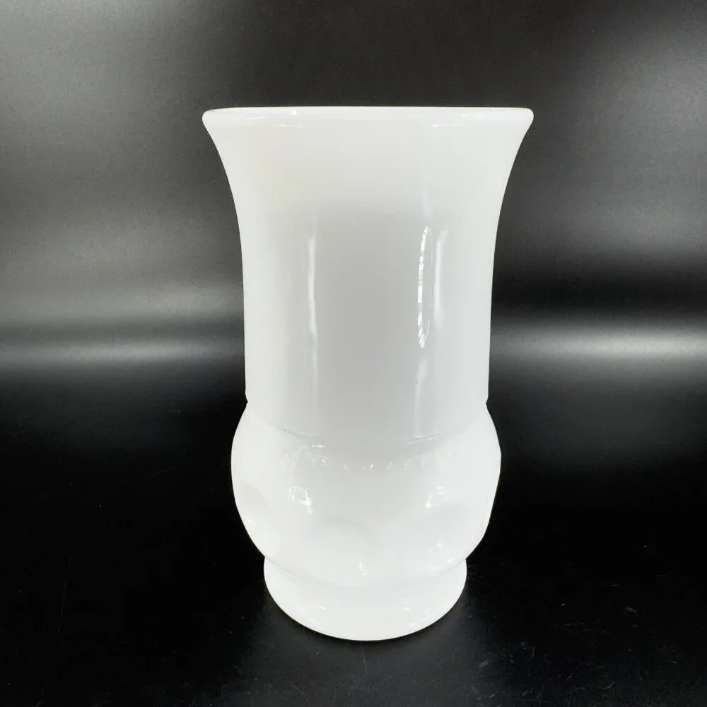 Vintage White Milk Glass Vase Vessel With Coin Dotted Pattern Bottom Glass Decor